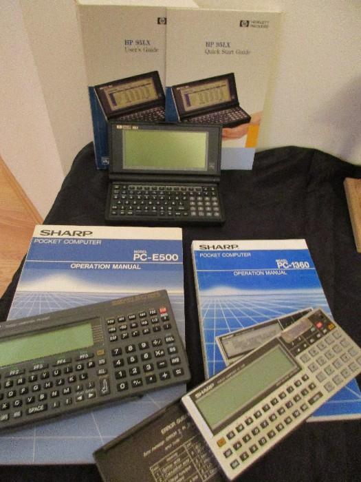 Calculators, computers, Manuals, All working. Sharp PC-E500,  Sharp PC-1360,  Hewlett Packard 95LX.