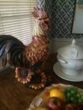 Colorful rooster; stoneware tureen
