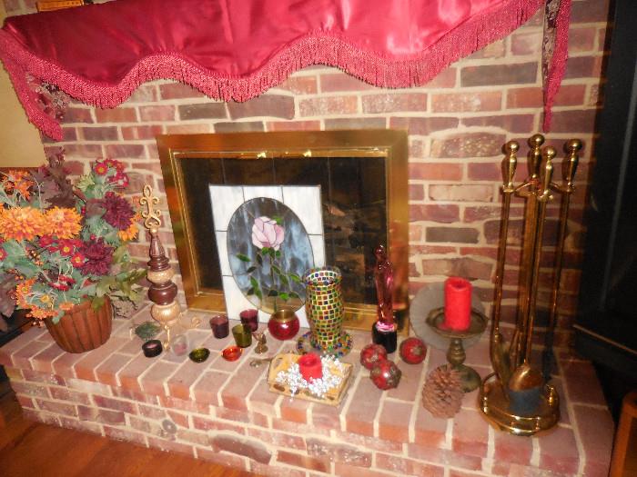 Candles. Fire Place Doors, Fire Place Tools, Flower Decor