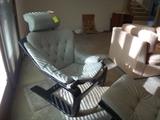 Grey Leather Armchair With Footrest