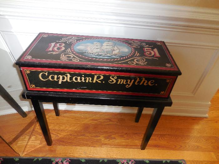 Hand Painted Captain Smythe Occasional Table with Storage.It Opens