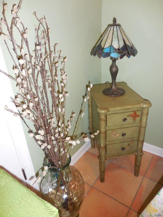 Hand Painted 3 Drawer Chest . Faux Tiffany Style Lamp
