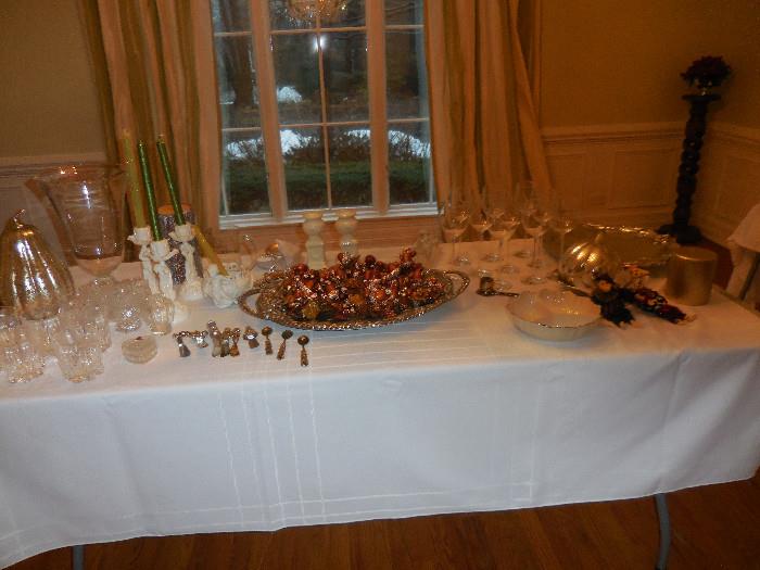 Crystal Wine Glasses,Spode Candlesticks Serve Ware. Napkin Rings