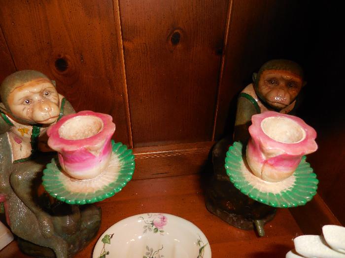 Monkey Pottery Candlesticks