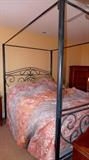 QUEEN IRON CANOPY BED AND BEDDING