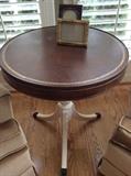 Detail, leather topped accent table