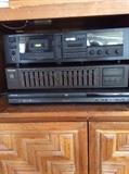 Yamaha cassette player, Technics equalizer, Toshiba DVD player 