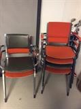 Vintage upholstered Steelcase stacking chairs, two sets of four