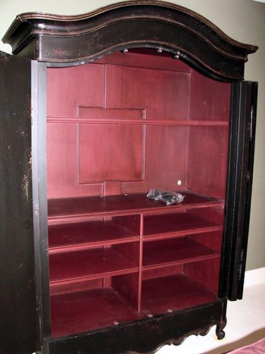 Inside Habersham armoire, shelves are movable