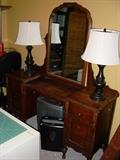 Vintage dressing table, 2 shredders, pair of Hampton Bay lamps