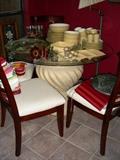 Kitchen table and chairs, dinnerware
