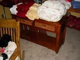 Sofa table, bedding