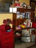 Wicker storage, bookcase, mirror, toys