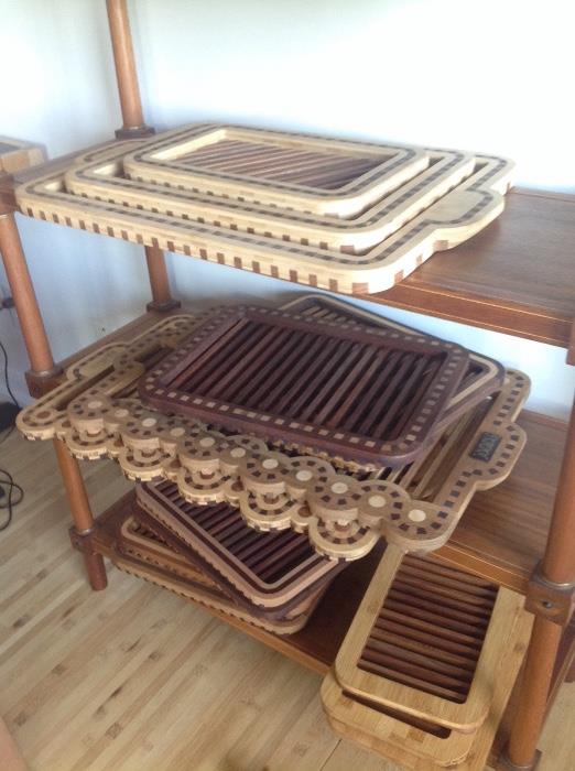 Inlaid wood cooling racks by Walter Dill