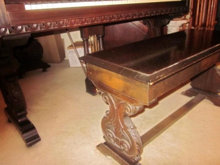 Vintage Apollo baby grand piano.  Great condition. Beautifully carved, with matching bench with storage area.  Made in Chicago!