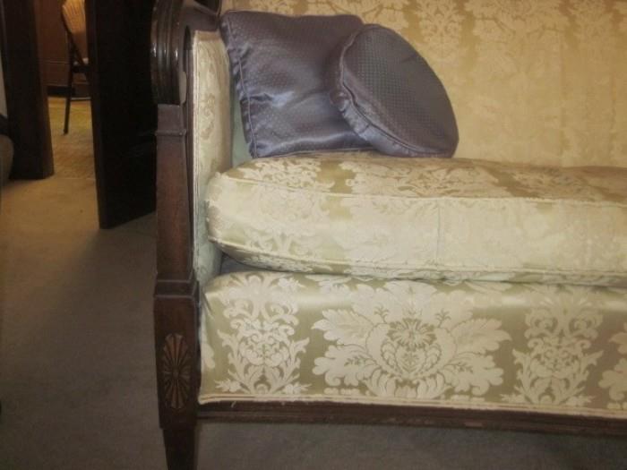 Vintage sofa by Plunkett Furniture, Designer's Collection.  Hardwood frame, silk blend damask fabric.