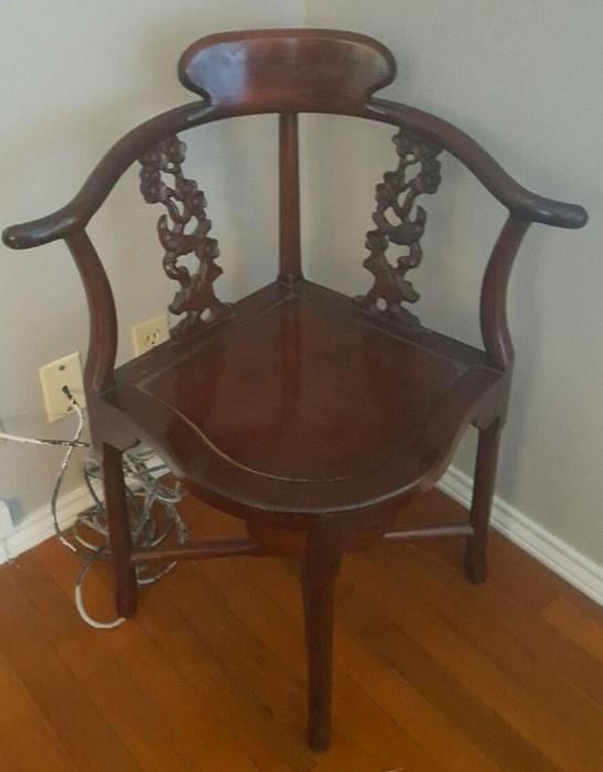 Corner Pierced Cut Mahogany Chair
