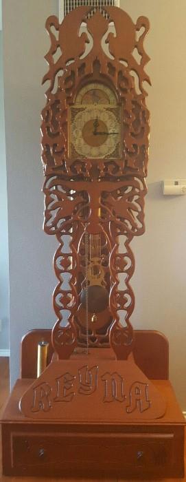 Locally Crafted Grandfather's Clock Intricatly Carved