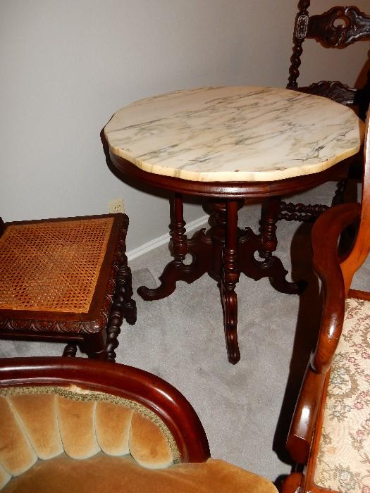 Victorian Round Marble Top Mahogany Table
