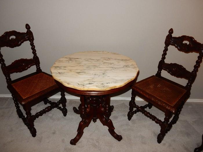 Round Victorian Marble Top Table with Side Chairs Sold Separately