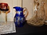 Mini Cobalt Blue Cut to Clear Pitcher Lead Crystal