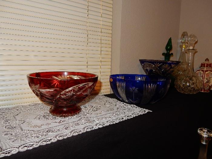 Cut to Clear Bowls Ruby Red and Cobalt Blue