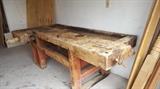 Fordtran Primative Work Bench Approximate Age Civil War Era, Vise, Dove Tail, Wooden