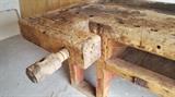 Fordtran Primative Work Bench Approximate Age Civil War Era, Vise, Dove Tail, Wooden