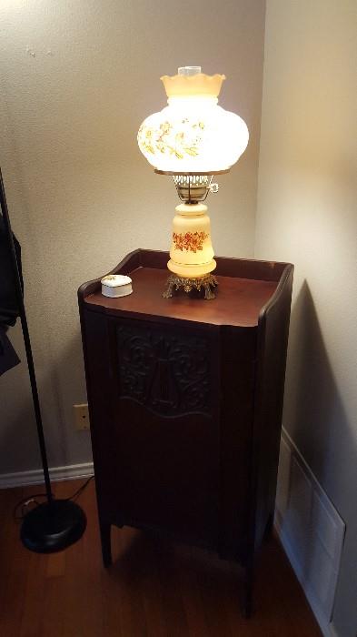 Music Cabinet, Vintage Lamp~Hurricane/Gone With the Wind Style