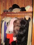 Fur closet with stoles, suits & hats.