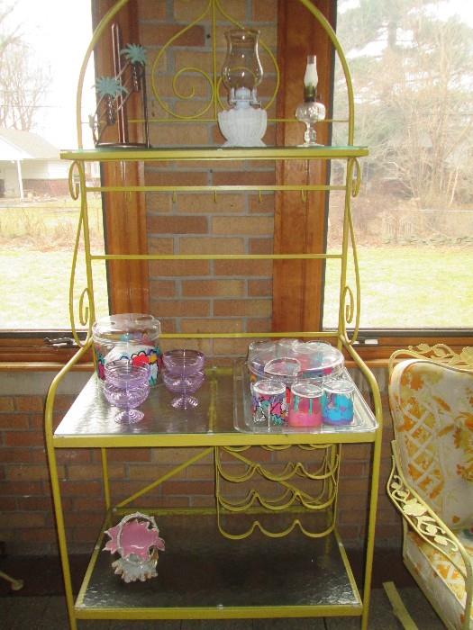 Fabulous iron hutch with built in wine rack. 