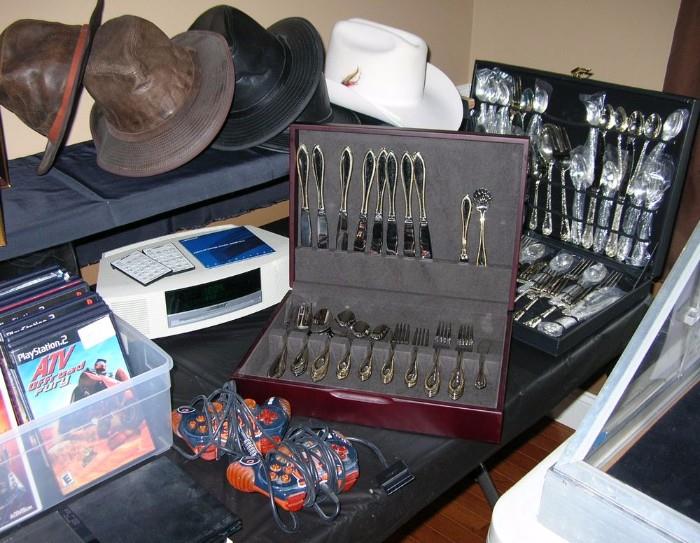 Stainless flatware, Bose wave radio, cool leather hats