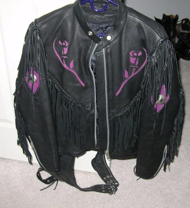 Leather fringed motorcycle jacket