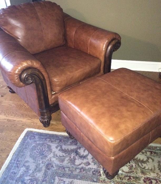 Chair and ottoman matching leather sofa and loveseat