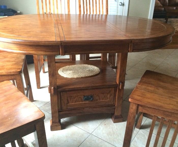 Mission-style kitchen table (bar height) with pocket leaf and six chairs--beautiful