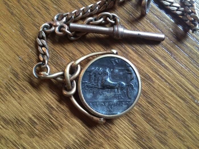 Antique watch fob with coin insert