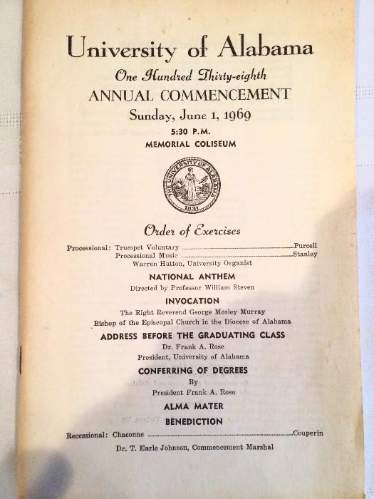 1969 University of Alabama commencement program