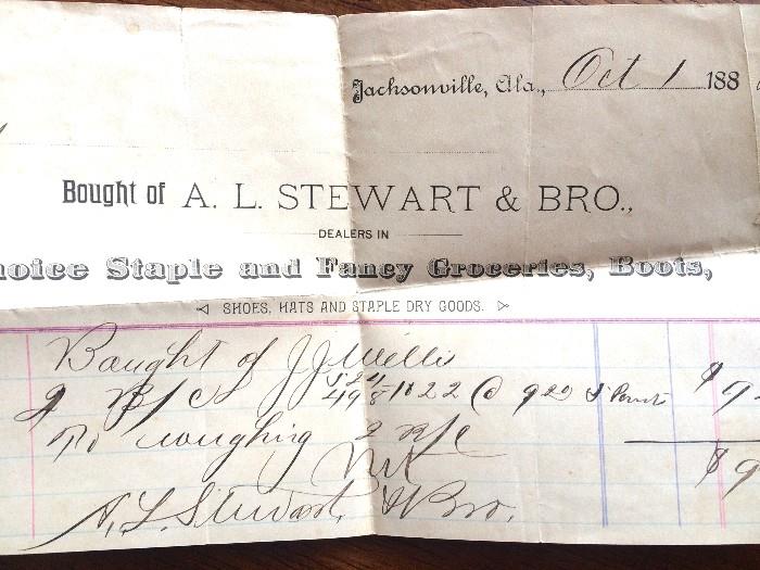 Detail of 1880s receipt, part of a stack of papers from the time found in a locked wooden box