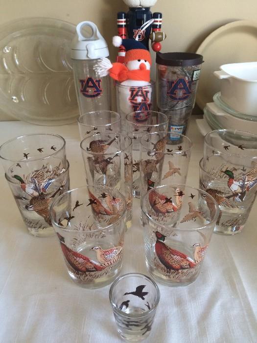 Auburn travel cups and Christmas ornament; Set of tumblers featuring fowl