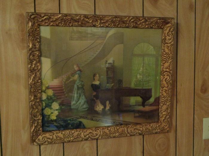 Vintage Framed Lithograph " Morning Melodies " by R. Brownell Mcgrew . Frame is very ornate. 