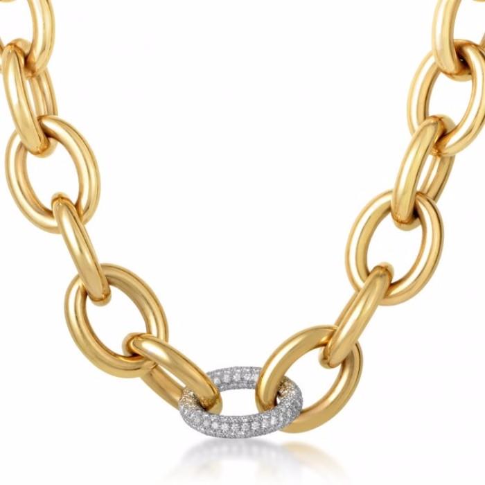 18K Multi-Tone Gold Diamond Link Necklace