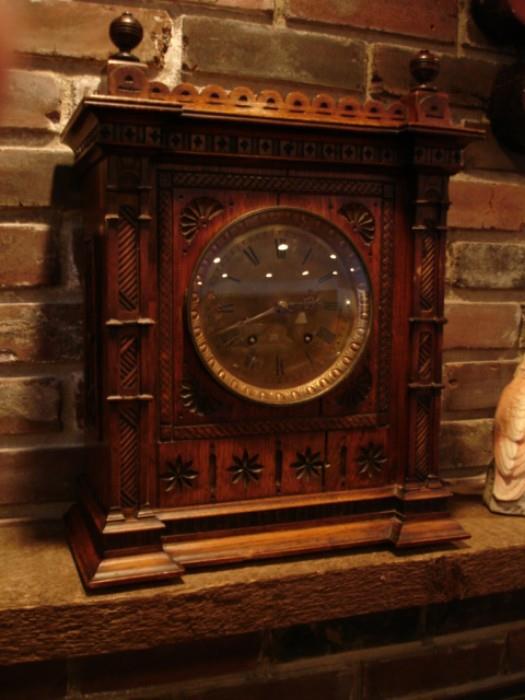 Antique German mantel clock in beautiful Gothic revival case