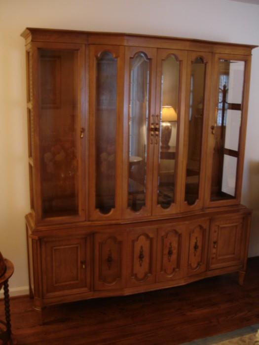 Regency-style lighted china cabinet, possibly by Drexel