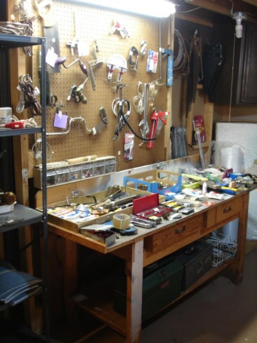 Selection of tools, work bench