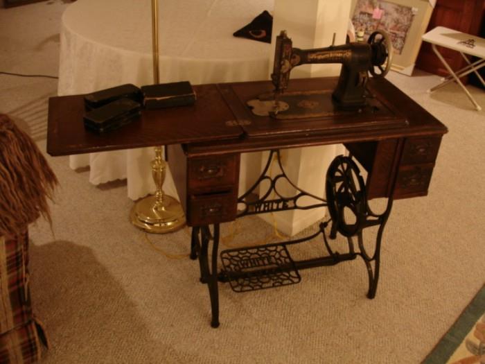 Antique White treadle sewing machine