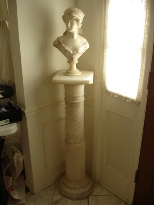 Fine marble bust, on antique marble pedestal