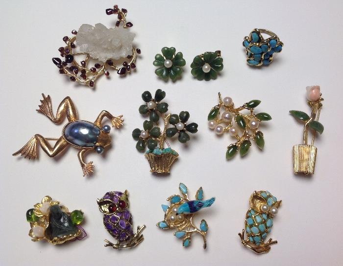 Swoboda Vintage Jade , Pearl and Semi Precious Jewels