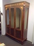 Italian Inlaid Three Door Lighted Curio w/ Glass Shelves