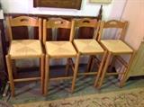 Light Wood Rush Seat Bar Stools - Set of 4

