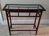 Cherry Rattan Look Rectangular Glass Top Side Table